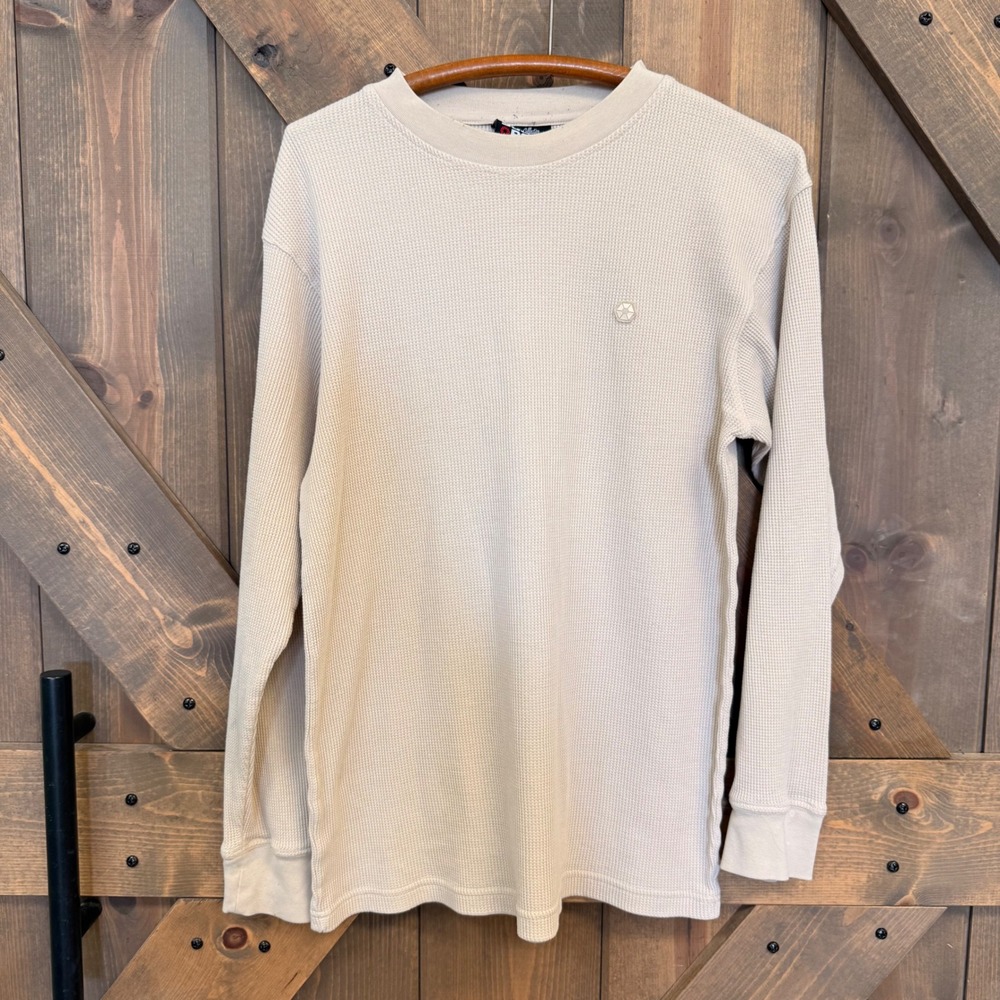 South Pole Waffle Knit Thermal Mens Medium Cream Good Y2K Streetwear Shirt